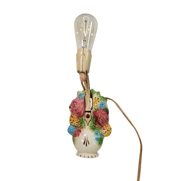 MCM Wall Light Sconce Ceramic Floral Vase Shabby Bedroom Decor Works & Bulb - Picture 1 of 9